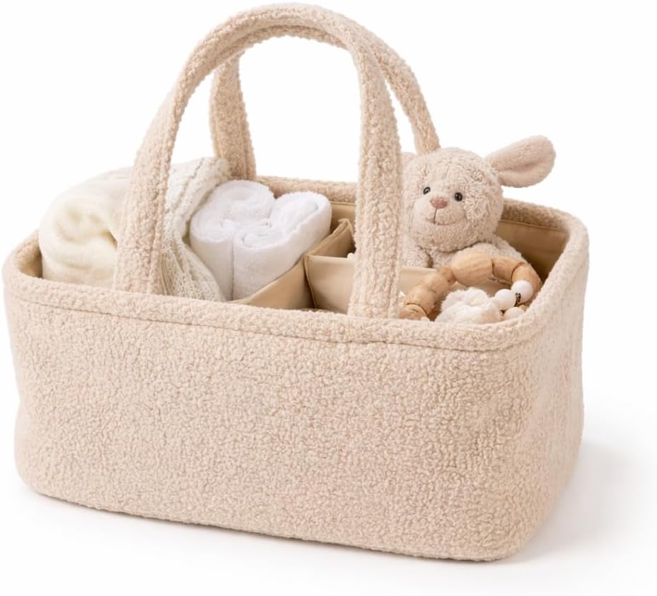 Windelkorb Baby aus weichem Teddystoff – Wickelorganizer für Wickeltisch & Wickelkommode, Diaper Cad