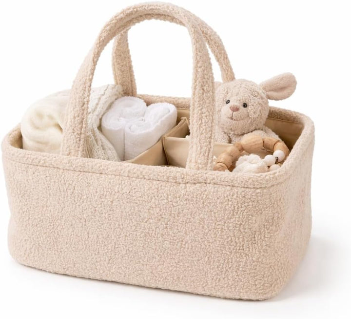 Windelkorb Baby aus weichem Teddystoff – Wickelorganizer für Wickeltisch & Wickelkommode, Diaper Cad