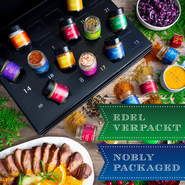 Hallingers Nostalgische Altstadt - Gewürz Adventskalender handmade, 24 Gewürze aus aller Welt (Set)
