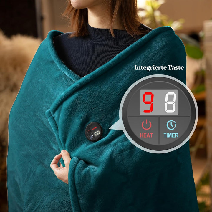 GOTCOZY Wärmedecke Heizdecke 130x180 cm – Ein Knopf Wärmedecke Elektrisch mit 10 Heizstufen & 9-Stun