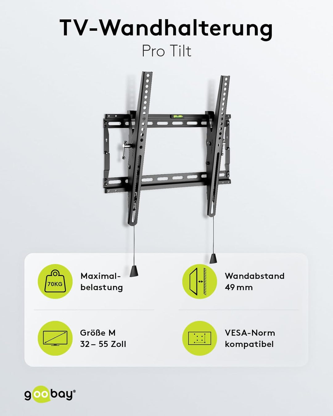 goobay TV-Wandhalterung neigbar 32–55 Zoll, VESA 400x400, bis 70 kg, Click-System – Pro TILT M – 499