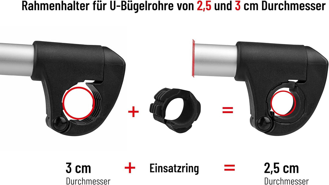 Rahmenhalter kurz Ø 25+30mm für Fahrradträger ebike – Sichere und Flexible Befestigung verstellbar
