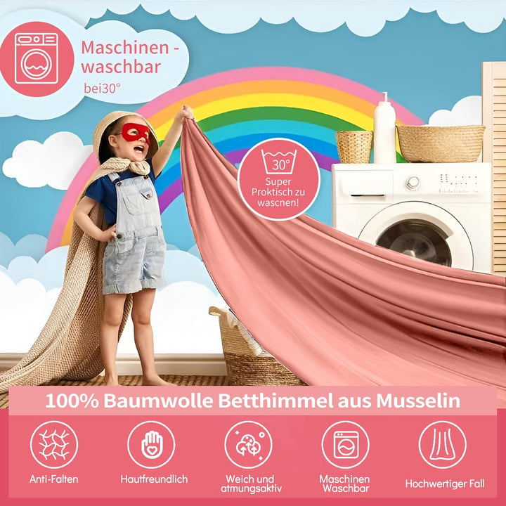 Hook Hausbett Himmel Deko Set, Betthimmel Hausbett aus Musselin - 2 Betthimmel & 1 Wimpelkette, für
