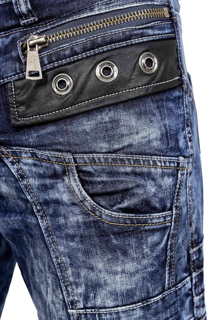 KOSMO LUPO Herren Jeans – Extravagante Designer-Jeans mit Patchwork, Nieten & Kontrastnähten – Regul