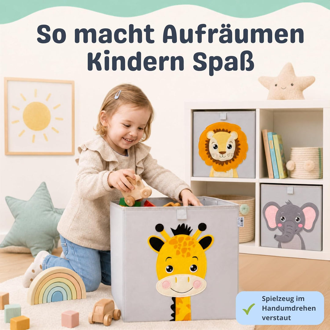 wonneklein Aufbewahrungsbox Kinder - Spielzeugkiste mit Tiermotiv - Ordnungsbox für Kallax Regal - K