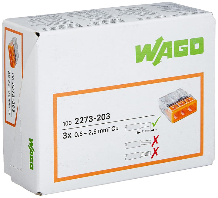 Kopp Wago COMPACT-Verbindungsdosenklemme 3-Leiter-Klemme 0,5-2,5 mm² Inhalt 100 Stück, Transparent/o