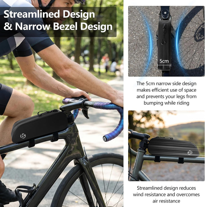 HOSSOM 1.2L Rahmentasche Fahrrad wasserdichte Oberrohrtasche Dualem Befestigungssystem Fahrradtasche
