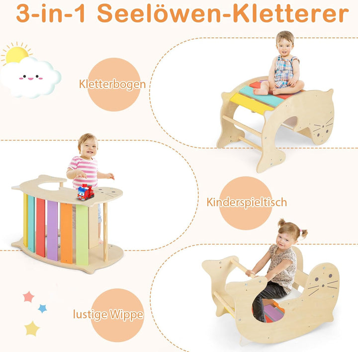 COSTWAY Kletterdreieck mit Rutsche, 7 in 1 Klettergerüst Indoor ab 3 Jahren, Kletterdreieck klappbar