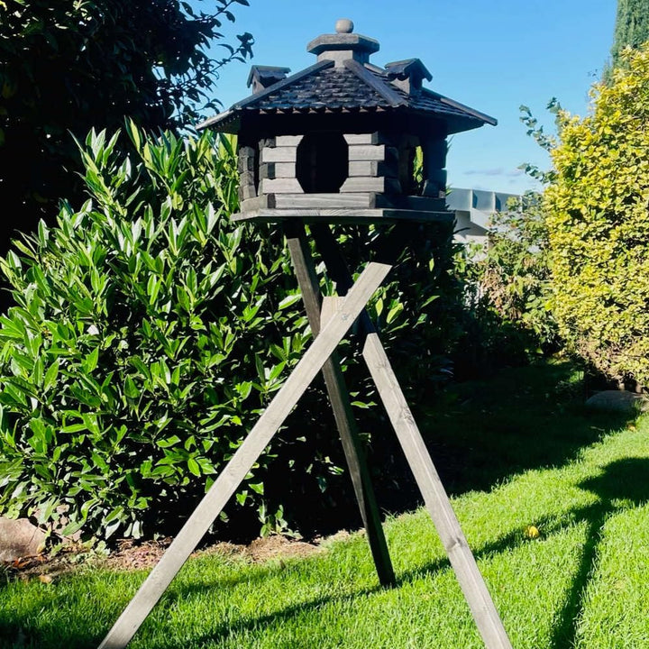 Vogelfutterhaus XL Sechseck Vogelhaus + Ständer Futterstelle Dunkelbraun XL mit Ständer Dunkelbraun,