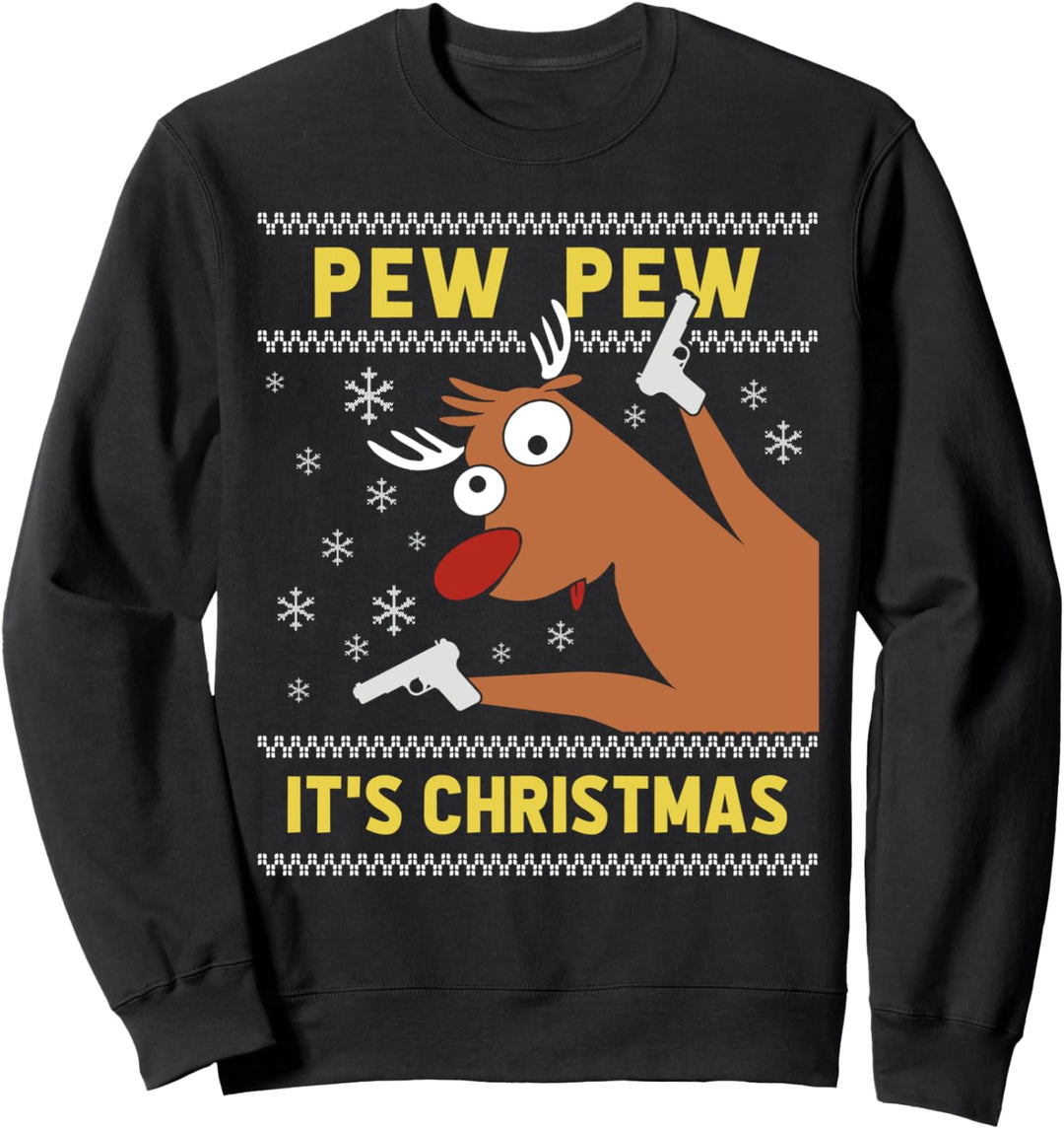 Ugly Christmas Sweater Pew Pew Verücktes Rentier Xmas Sweatshirt