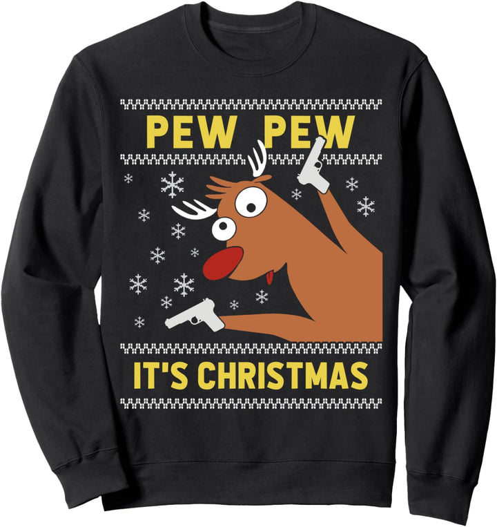 Ugly Christmas Sweater Pew Pew Verücktes Rentier Xmas Sweatshirt