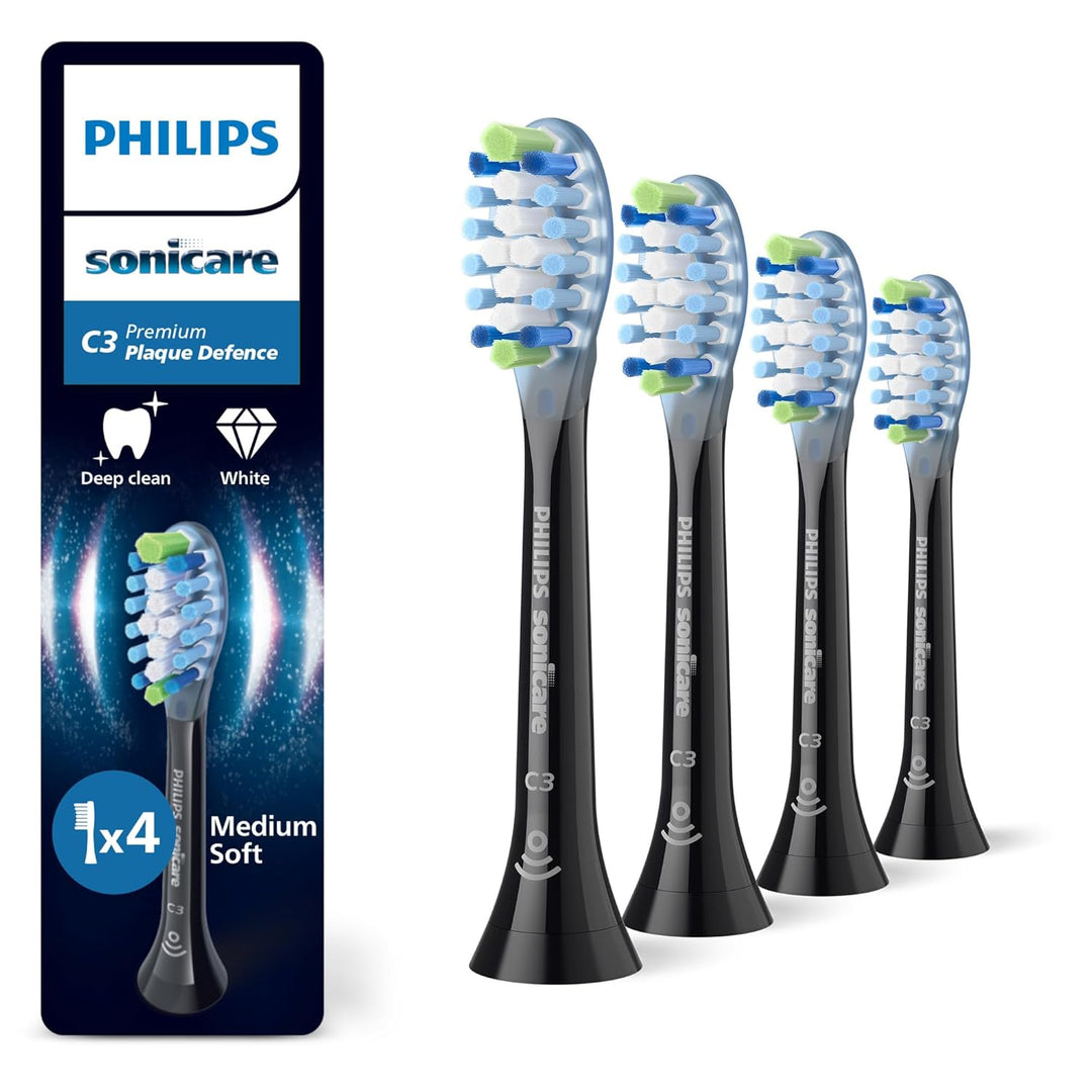 Philips Sonicare C3 Premium Plaque Defense, Original Ersatzbürstenköpfe, Schwarz, 4er-Pack, HX9044/8