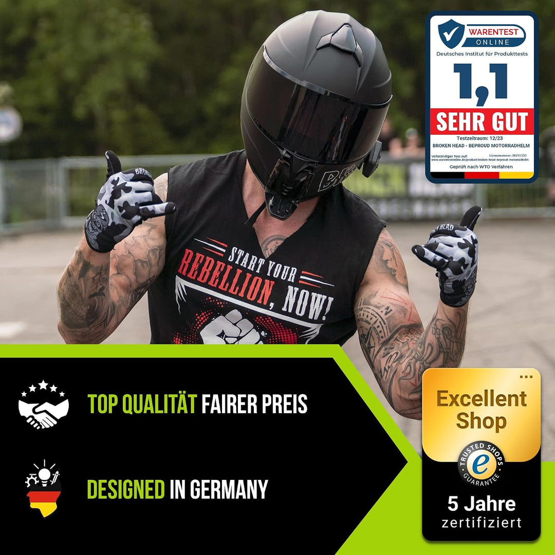 Broken Head BeProud Sport Motorradhelm Mit 2 Visieren (Klar + Schwarz) - Integralhelm M (57-58 cm) B