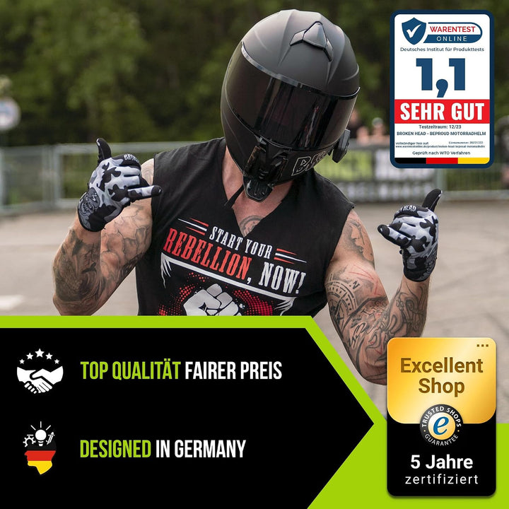 Broken Head BeProud Sport Motorradhelm Mit 2 Visieren (Klar + Schwarz) - Integralhelm M (57-58 cm) B