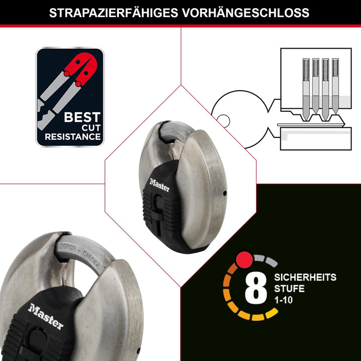 MASTER LOCK Schwerlast-Scheiben-Vorhängeschloss [Schlüssel] [Edelstahl] [Outdoor] [2er-Pack] M40EURT