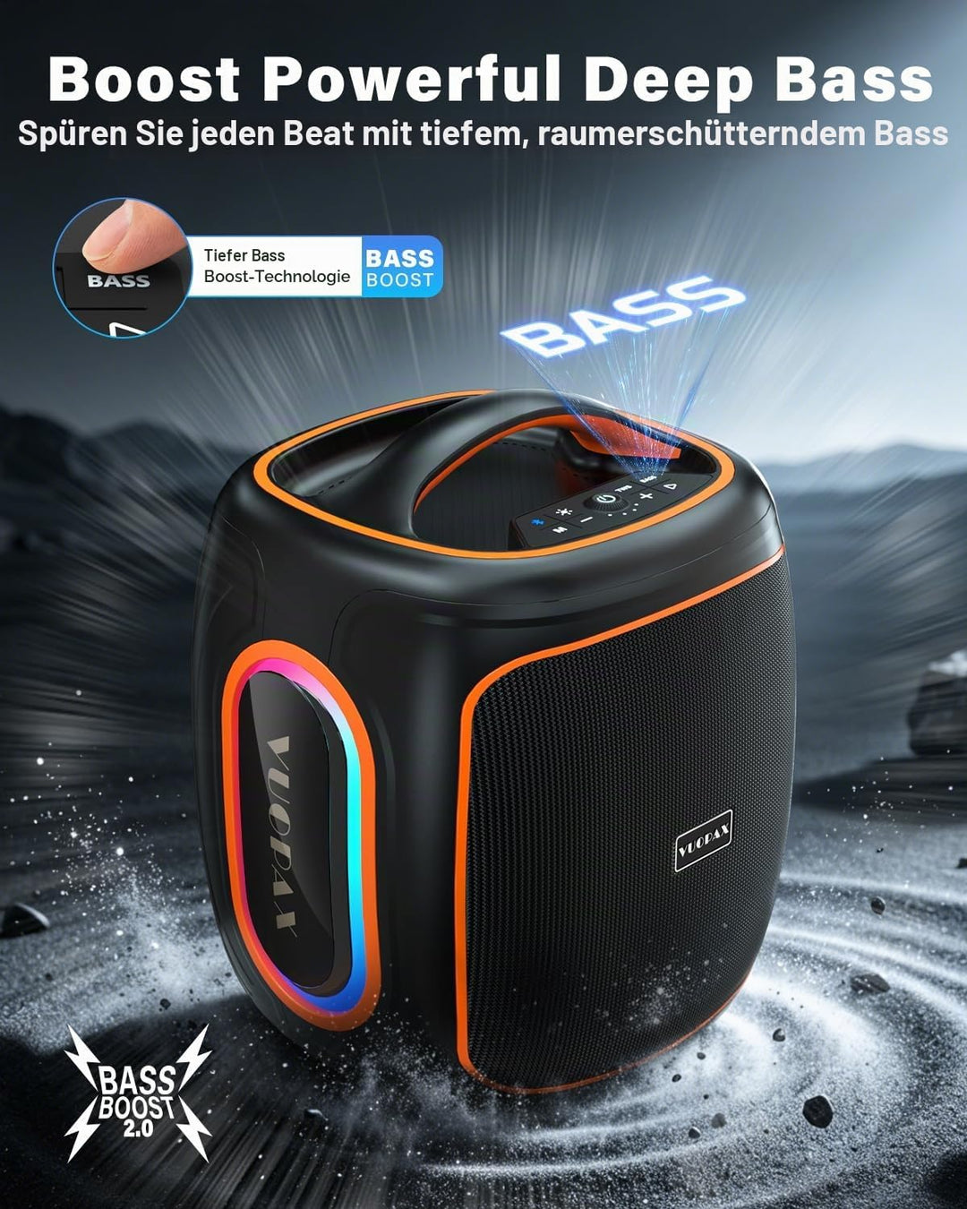 Bluetooth Lautsprecher Gross 120W, Tragbare Musikbox mit kraftvollem Sound, 6,5'' Woofer, Tiefbass &