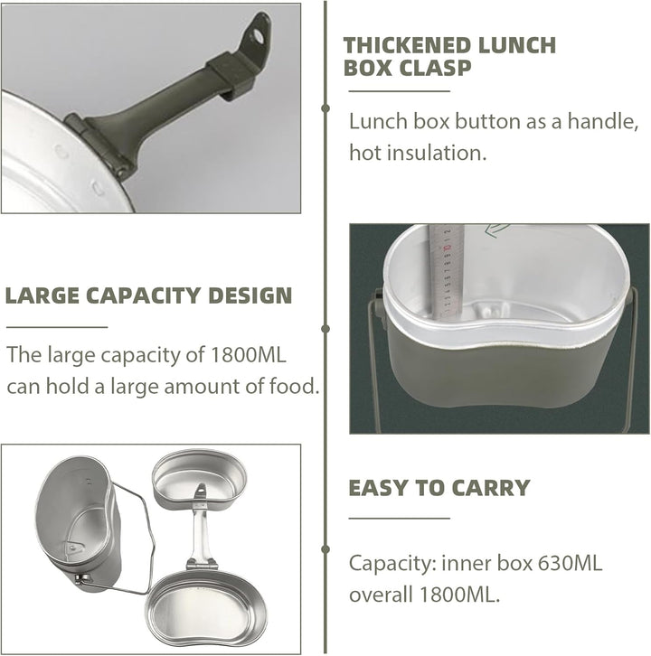 Bundeswehr Essgeschirr, Hitzebeständig Camping Kochgeschirr Outdoor mit Faltbarer Messer, Gabel und