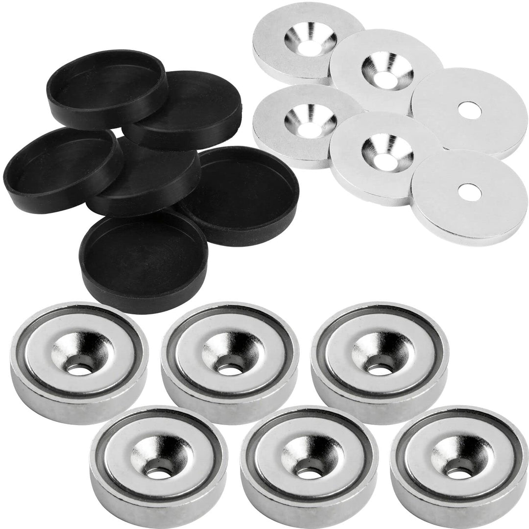 vasalat Topfmagnet mit Bohrung, Magnet mit Metallscheiben und Gummi-Kappen, Rundmagnet ø 25mm, Neody