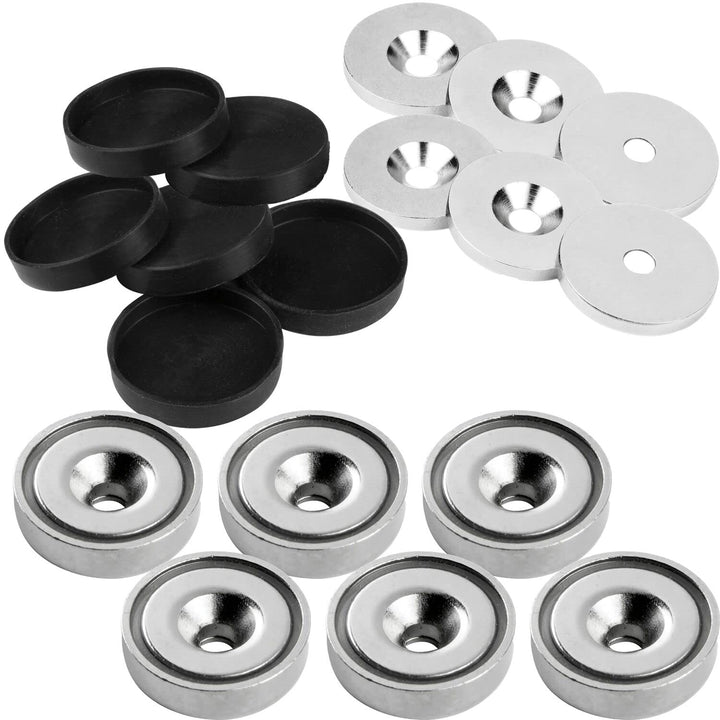 vasalat Topfmagnet mit Bohrung, Magnet mit Metallscheiben und Gummi-Kappen, Rundmagnet ø 25mm, Neody