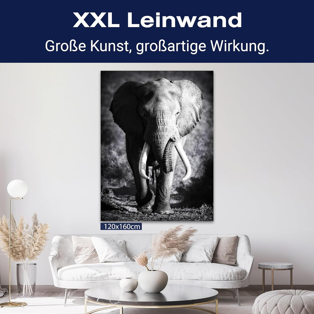 wandmotiv24 Leinwandbild Tiere 80x60cm, Hochformat, Elefant, Deko, Bilder auf Leinwand, Wanddeko, XX