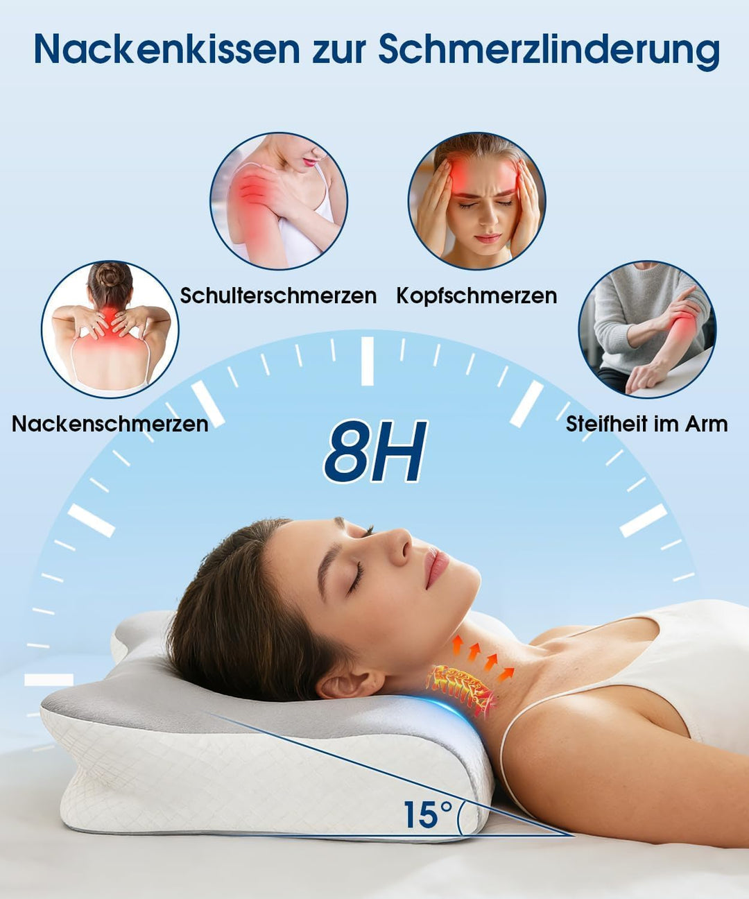 EASICUTI Nackenkissen Kopfkissen, Ergonomisches Kissen mit 2 kühlenden Waschbaren Bezügen Memory Foa