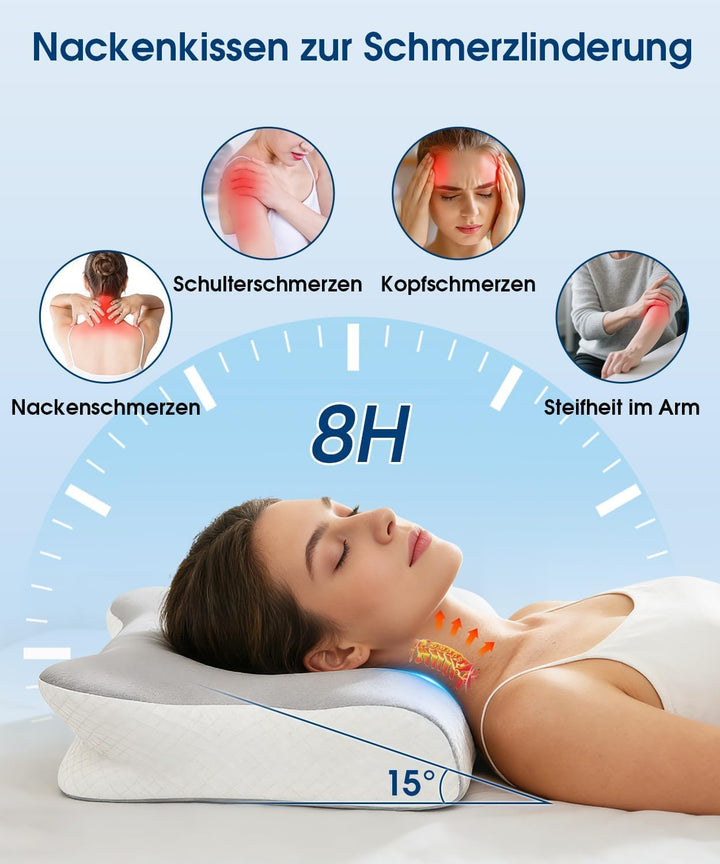 EASICUTI Nackenkissen Kopfkissen, Ergonomisches Kissen mit 2 kühlenden Waschbaren Bezügen Memory Foa