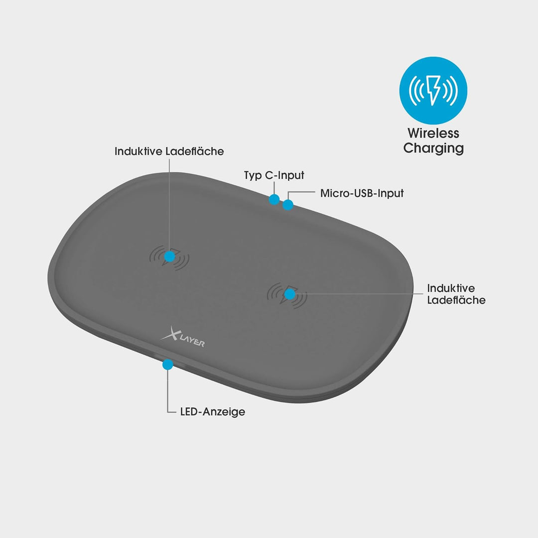 Xlayer Wireless Charging Pad Family Double, Induktions – Ladestation für induktionsfähige Smartphone