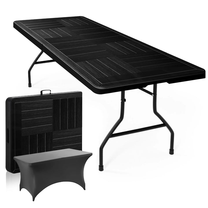 Luxus Klapptisch inklusive Grauem Tischrock - Ideal als Campingtisch - Faltbarer Gartentisch & Klapp
