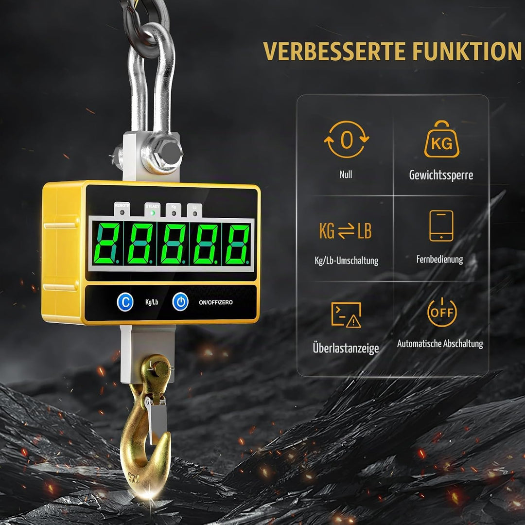 Yontwe Elektronische Hängewaage 2000kg Industrielle schwere Hängewaage Wiederaufladbare superklare d