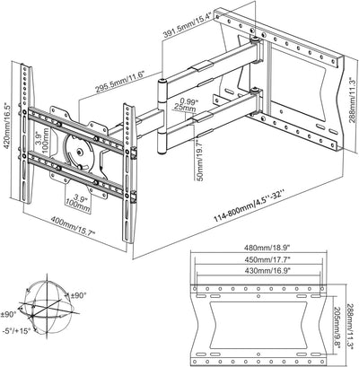 Nanook 2080 Langarm-TV-Wandhalterung für 32-75 Zoll Fernseher, Extra Langer Auszug bis zu 80 cm, Sta