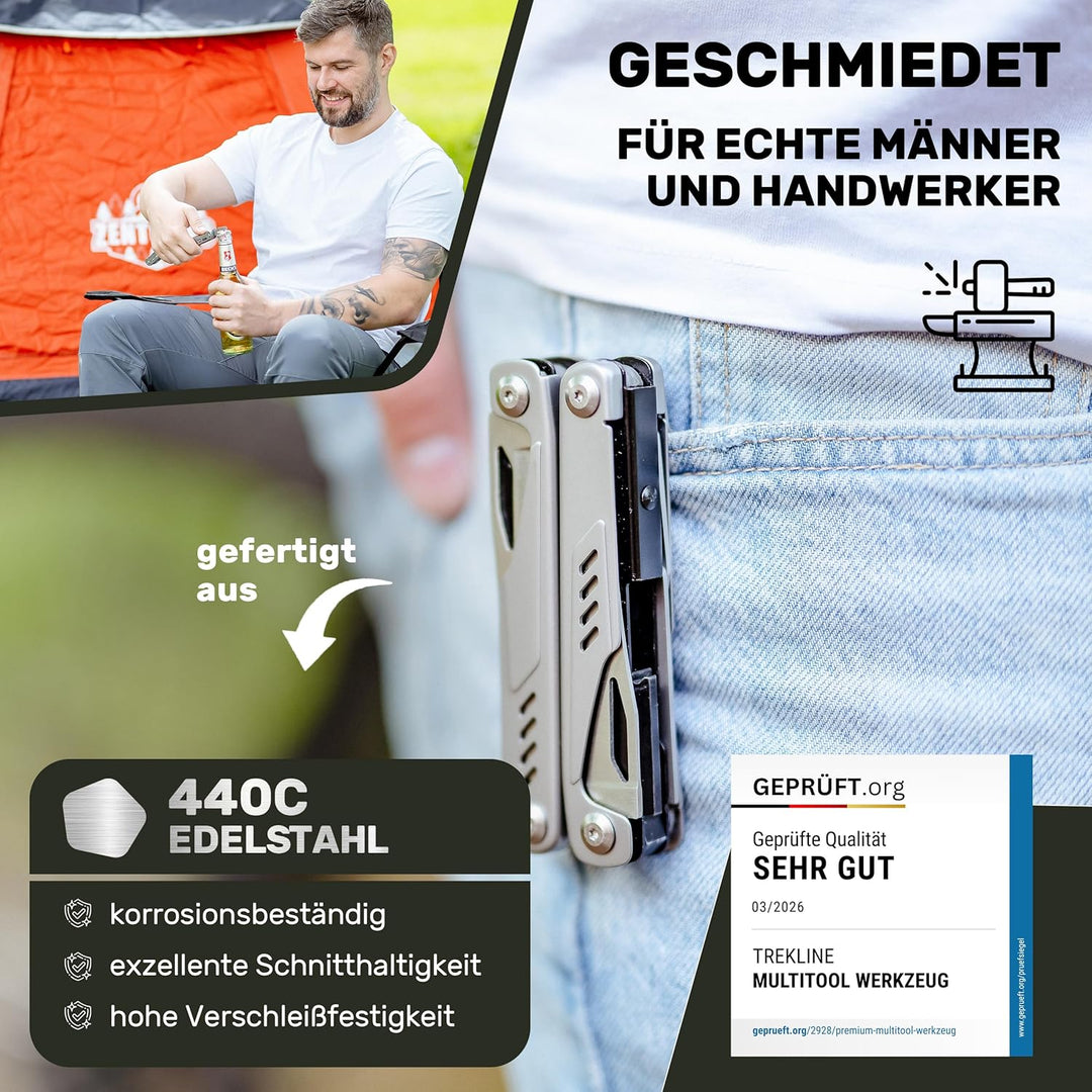 TREKLINE Premium Multitool Werkzeug [rostfreier Edelstahl] Survival Multifunktionsmesser perfektes C