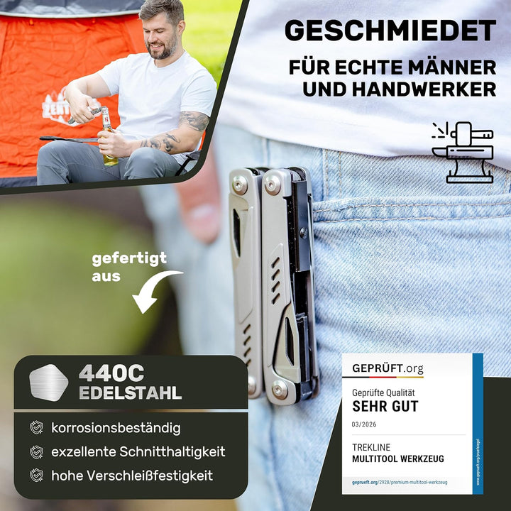 TREKLINE Premium Multitool Werkzeug [rostfreier Edelstahl] Survival Multifunktionsmesser perfektes C