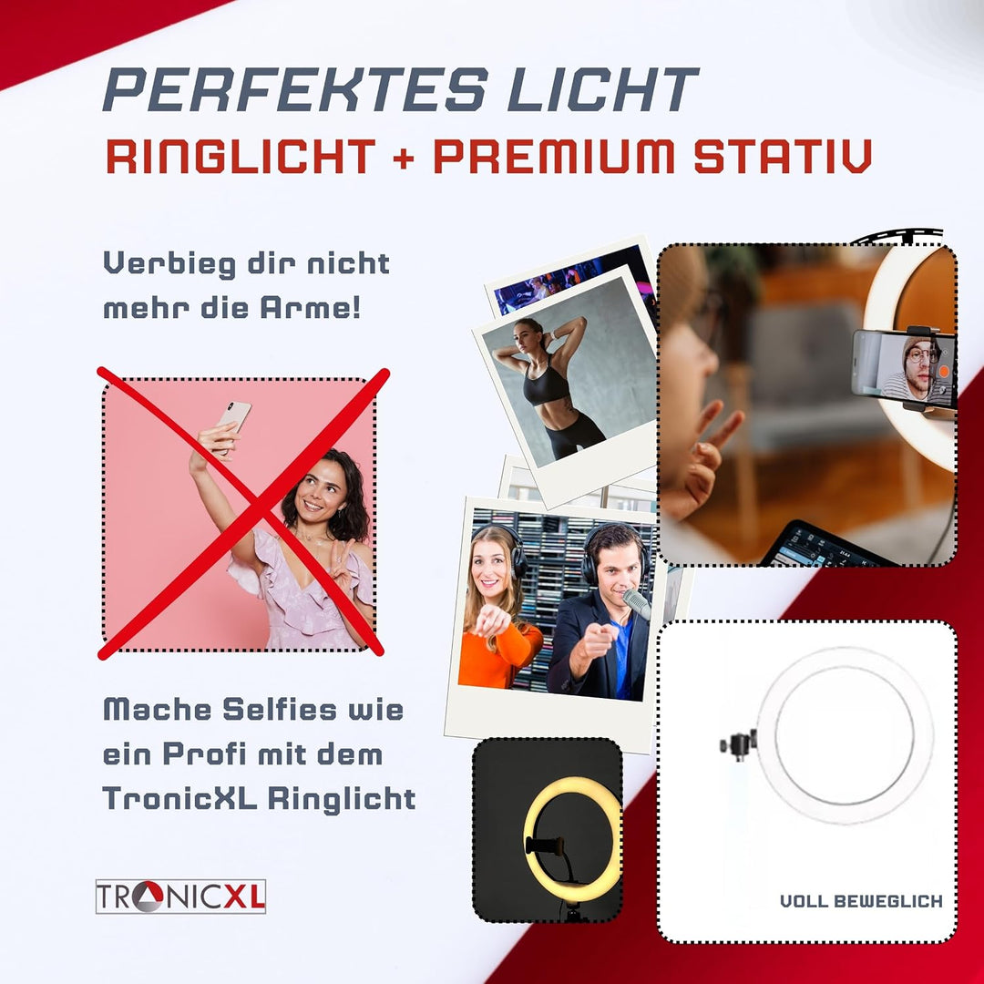 TronicXL 1,05m Premium Kamerastativ für Smartphone iPhone Stativ Tripod mit Ringlicht