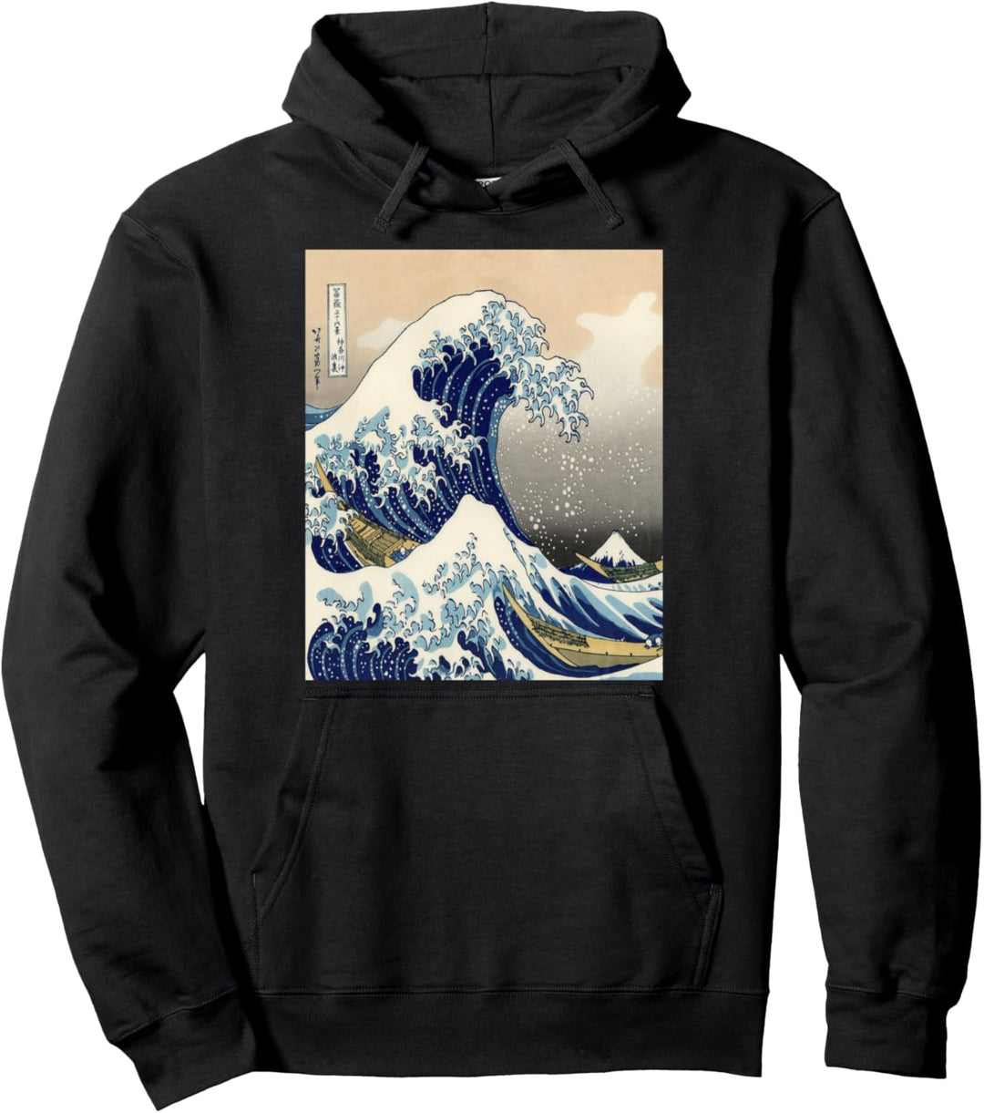 Kanagawa Japanische Kunst Die grosse Welle Vintage-Ästhetik Pullover Hoodie