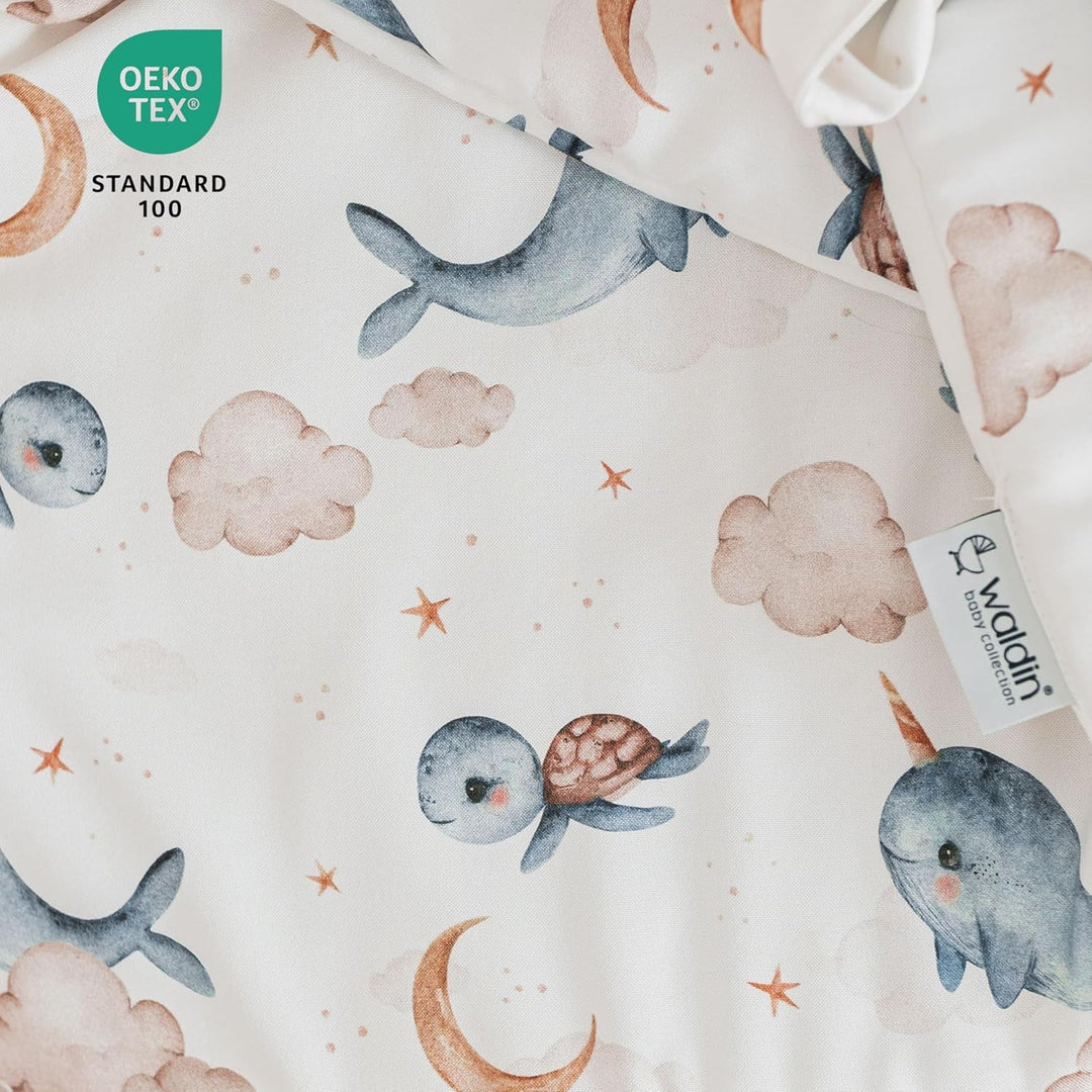 Waldin Baby Kinder Bettwäscheset 100% Bambus, ohne Bezug, Hypoallergen, Decke und Kissen, Wale/Weiss
