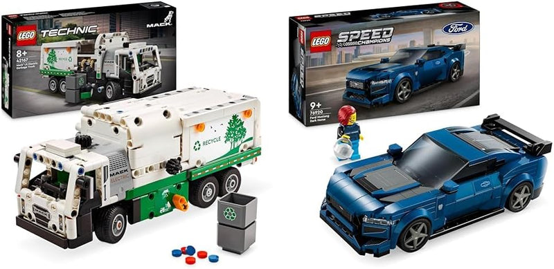 LEGO Technic Mack LR Electric Müllwagen, Müllauto-Modell & Speed Champions Ford Mustang Dark Horse S