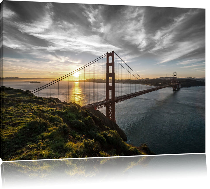Pixxprint Golden Gate Bridge als Leinwandbild/Grösse: 100x70 cm/Wandbild/Kunstdruck/fertig bespannt,