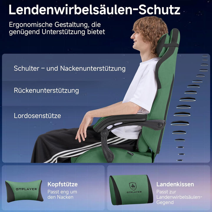 GTPLAYER Gaming Stuhl, Ergonomischer Gamer Stuhl aus Stoff mit Lendenwirbelstütze, PC-Stuhl mit verb