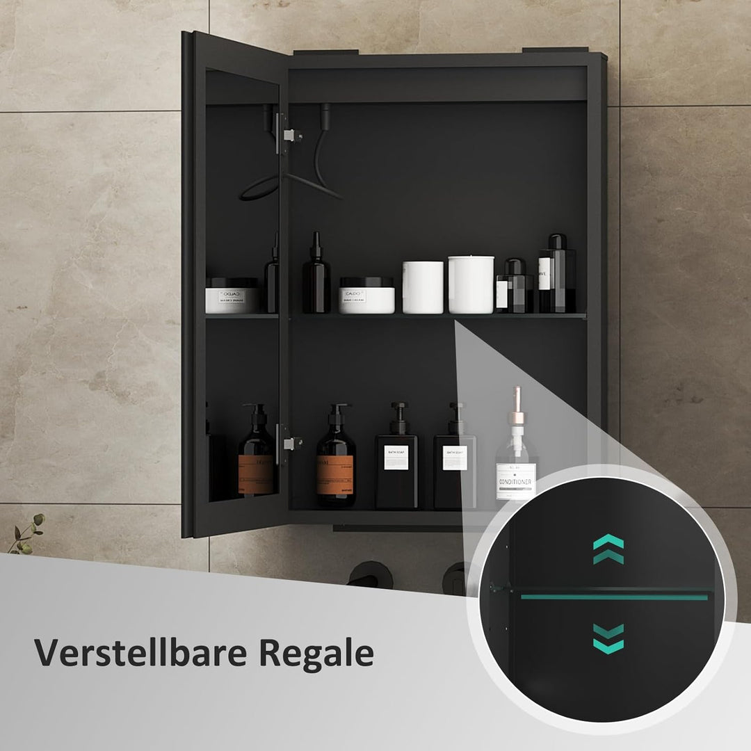 Boromal Spiegelschrank Bad mit Beleuchtung Schwarz Spiegelschrank mit Beleuchtung Metall LED Badezim