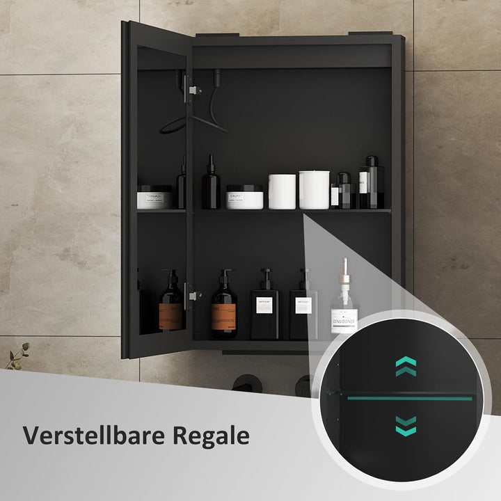 Boromal Spiegelschrank Bad mit Beleuchtung Schwarz Spiegelschrank mit Beleuchtung Metall LED Badezim