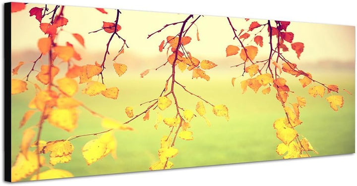 Paul Sinus Art Bilder Wand Bild - Kunstdruck 150x50cm Blätter Äste Herbst bunt
