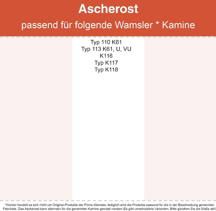 Kaminrost/Ascherost Eckig 295 x 100 x 15 mm passend für Wamsler ** Kaminöfen inkl. Modellübersicht -