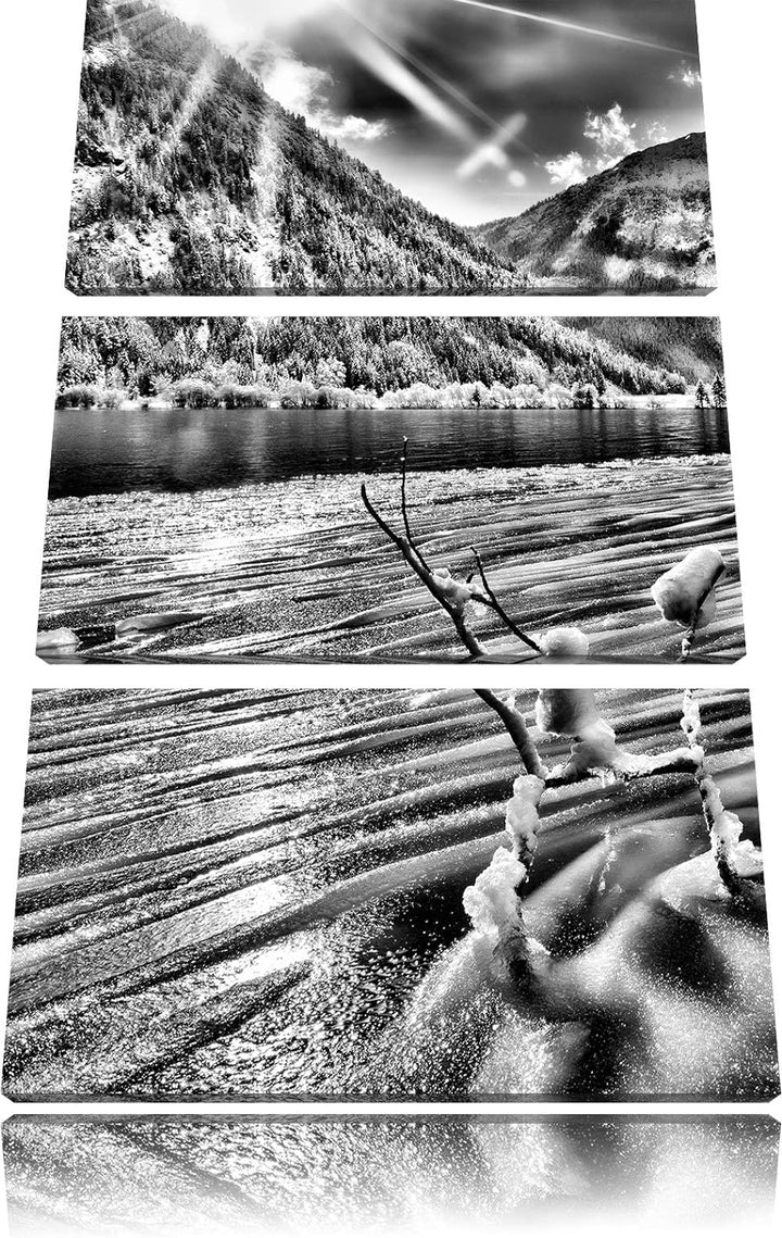 Pixxprint Winterlandschaft See als Leinwandbild/Grösse: 3 Teilig (120x80) cm/Wandbild/Kunstdruck/fer
