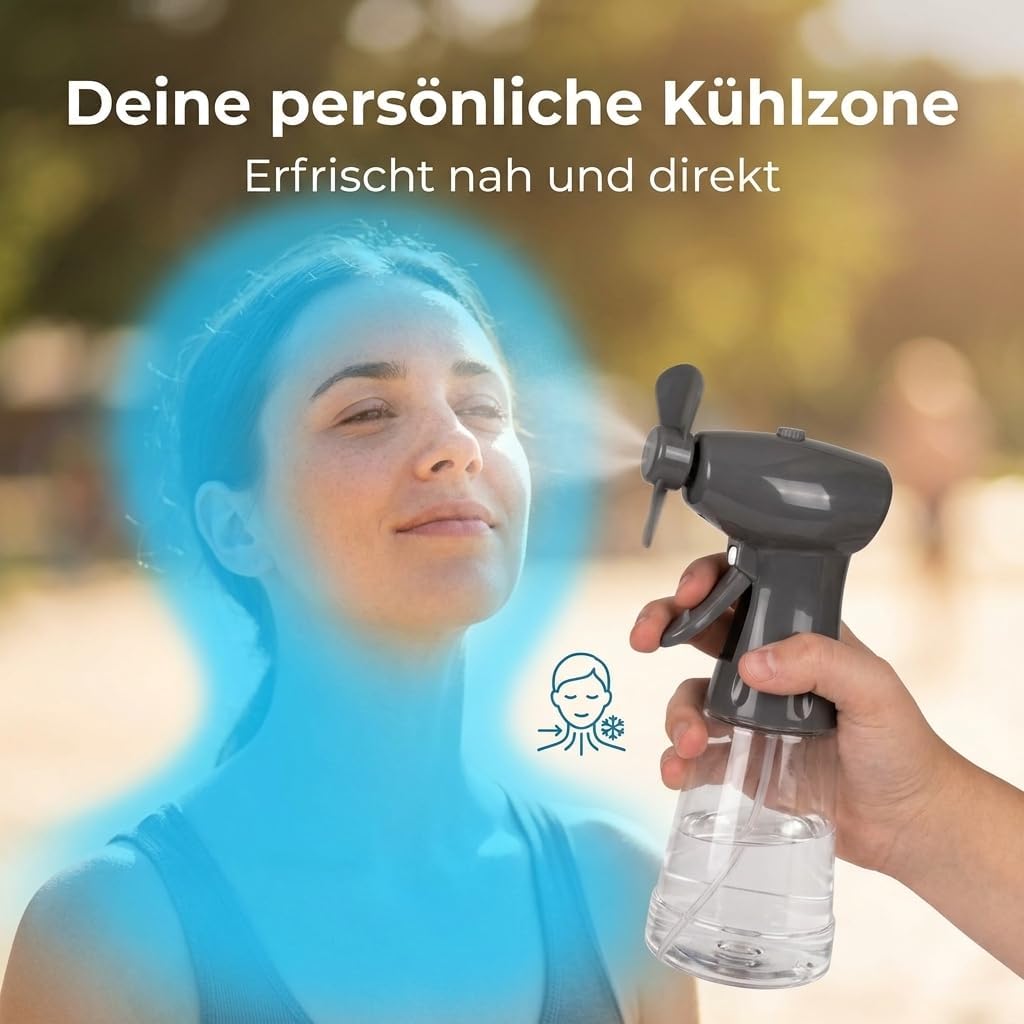 MIJOMA Sprühflasche mit Ventilator, ca. 22 cm, in Hellgrau und Dunkelgrau erhältlich, batteriebetrie