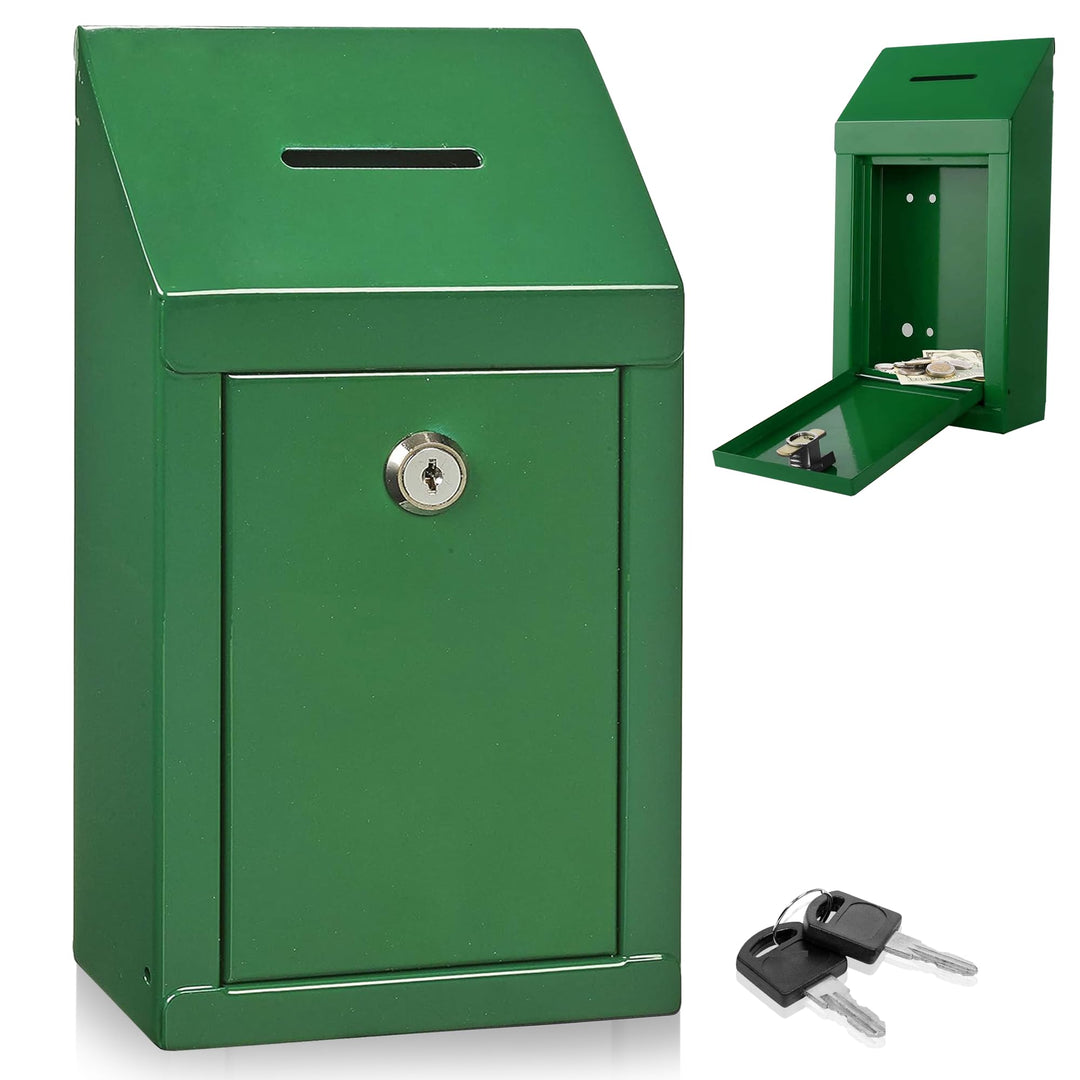 Spendenbox aus Metall zur Wandmontage oder für die Arbeitsplatte, mit Münzschlitz, Schloss mit 2 Sch