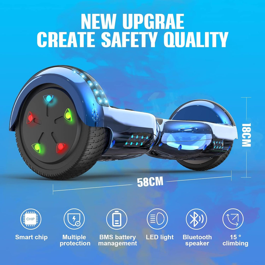 GeekMe Hoverboards 6.5”Zweimotoren 2-Rad-Hoverboards Hoverboards mit LED-Leuchten Bluetooth, Blue