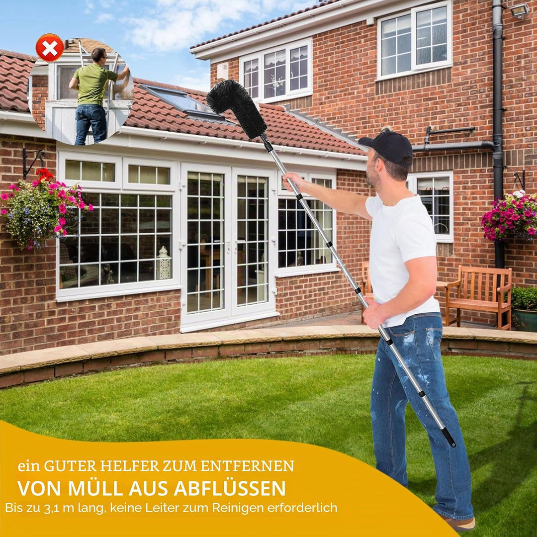 Yallmie Dachrinnenreinigungsbürsten 310Cm Dachrinnenreiniger, Dachrinnenbürste mit Teleskopstange Da