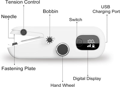 TOPCHANCES Handnähmaschine, Tragbare Nähmaschine mit Zubehör, Elektrische Mini-Nähmaschine, Mit LED-