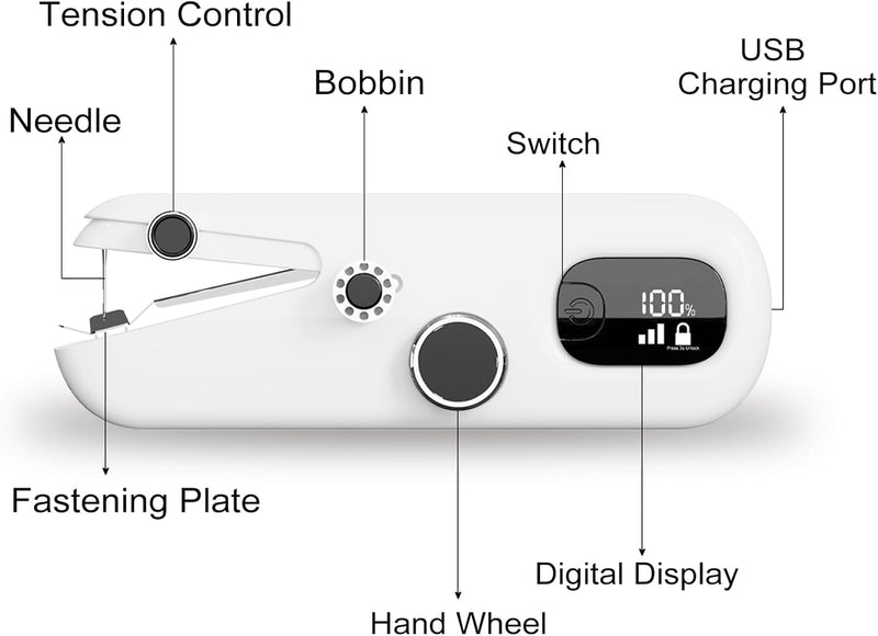 TOPCHANCES Handnähmaschine, Tragbare Nähmaschine mit Zubehör, Elektrische Mini-Nähmaschine, Mit LED-