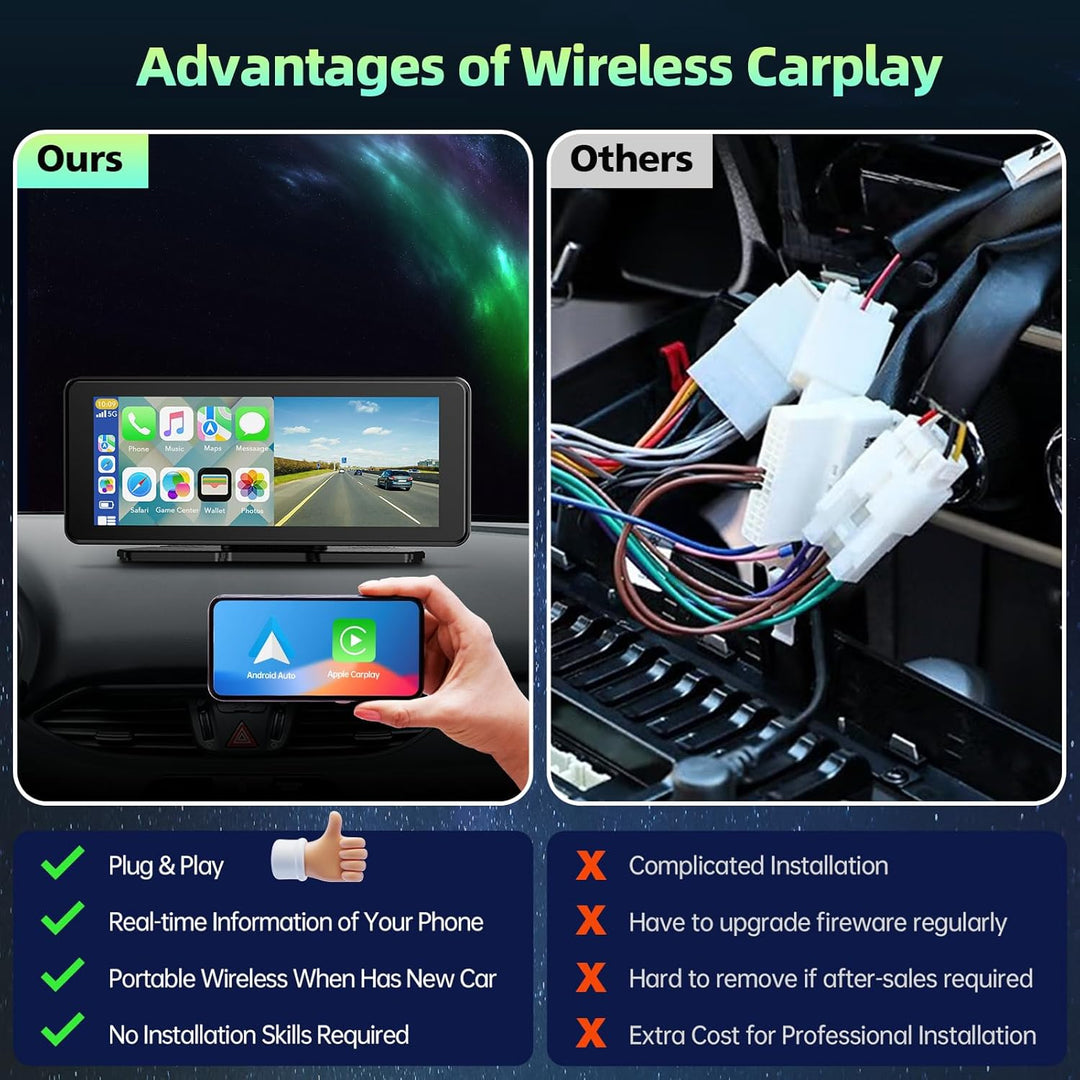LAMTTO Wireless CarPlay Android Auto Display, 6,86 Zoll Touchscreen Auto Radio Bluetooth mit Hinterk